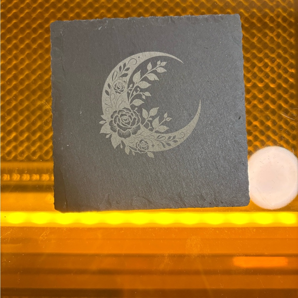 Slate Moon and Floral Coaster